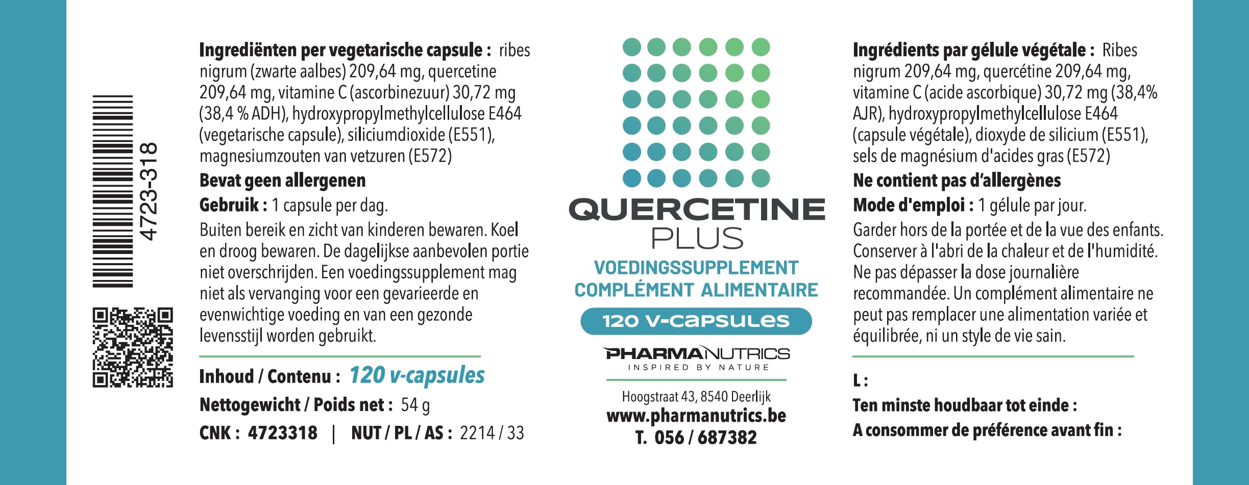 QUERCETINE PLUS 60 V-CAPS PHARMANUTRICS//ALLERGIE-ONTSTEKING//QUERCETINE-RIBES NIGRUM (CASSIS)-VIT C//VOEDINGSSUPPLEMENT