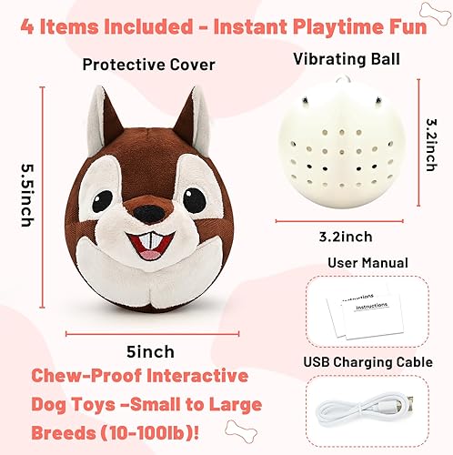 Miniatura 8 de Juguetes interactivos para perros, rebote automático, movimiento y vibración con sonido, ardilla parlante, juguete para cachorros para perros