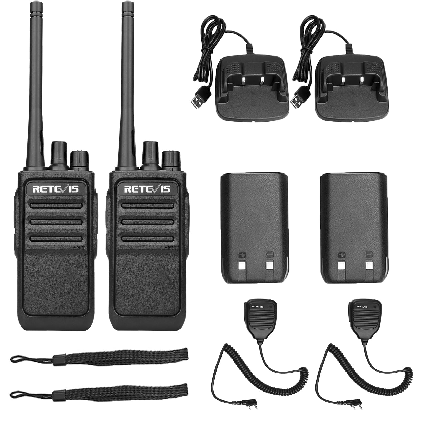 Retevis RT617 Walkie Talkie con Microfono, PMR446 Ricaricabile 16 Canali, CTCSS/DCS Senza Licenza, VOX Scan Squelch, Walkie Talkie Professionali per la Sicurezza (2 Pezzi, Nero)