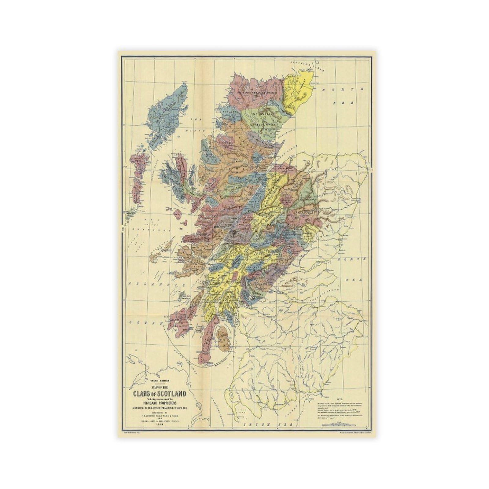 Piank Unframe Clans Of Scotland Historical Map Clan Locations & Principal Landowner Area 1899 Canvas Art Poster And Wall Art Picture Print Modern Family Bedroom Dec