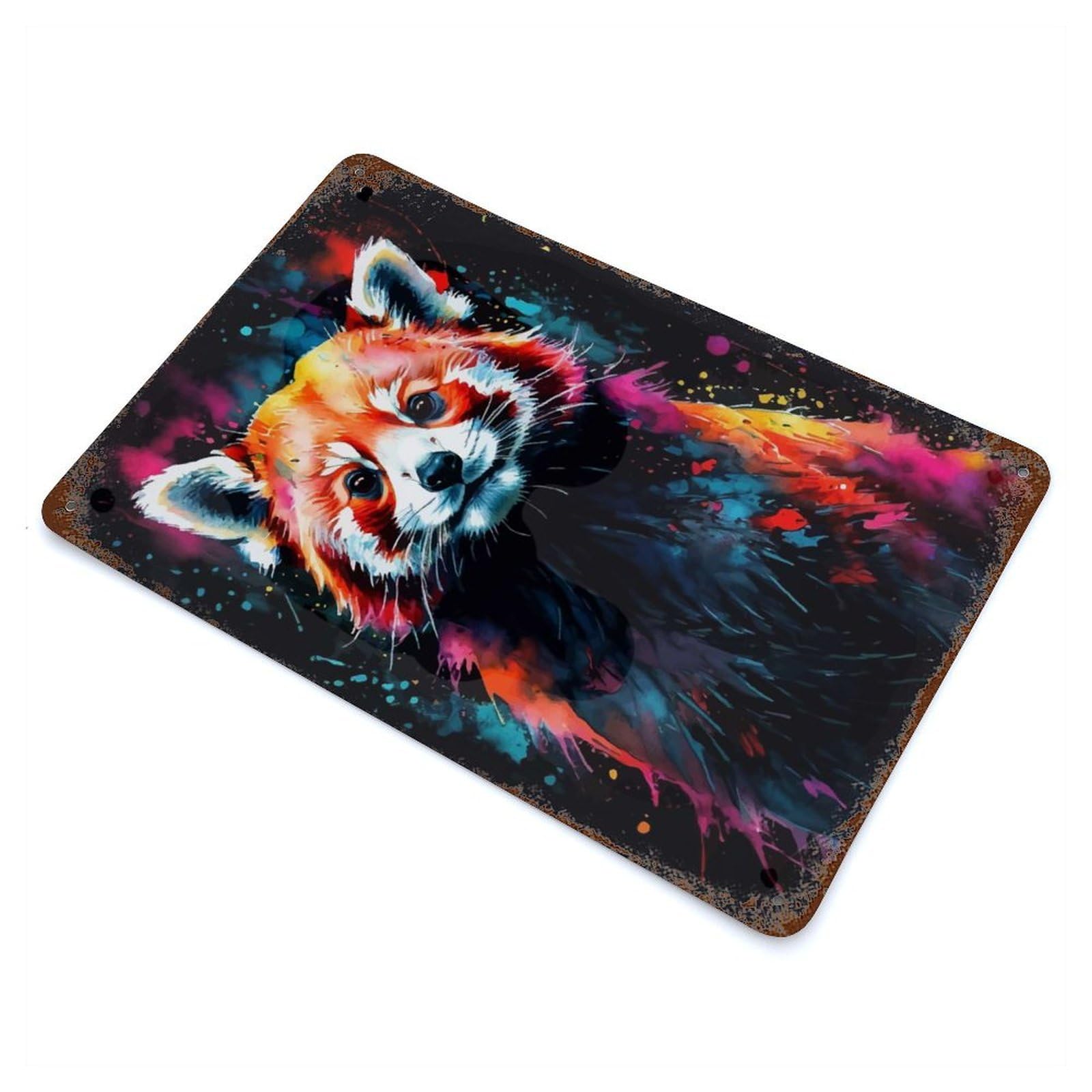 Red Panda Watercolor Art 11.8"x7.9" Retro Metal Sign, Industrial Home Decor for Office, Studio And Wall Decor