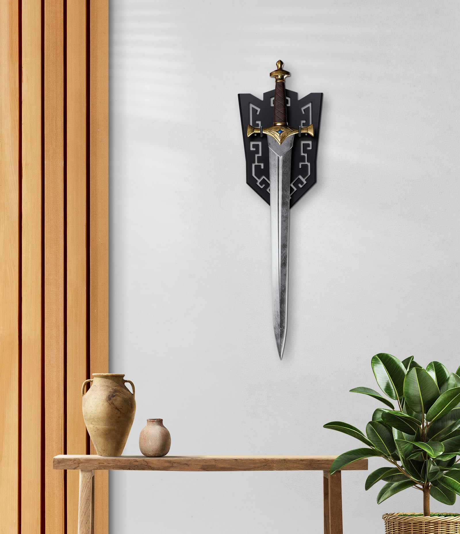 Schwert-Wandhalterung, vertikal, mit hohlgeschnitztem Design für Schwerter, Äxte, Bögen und Dolche