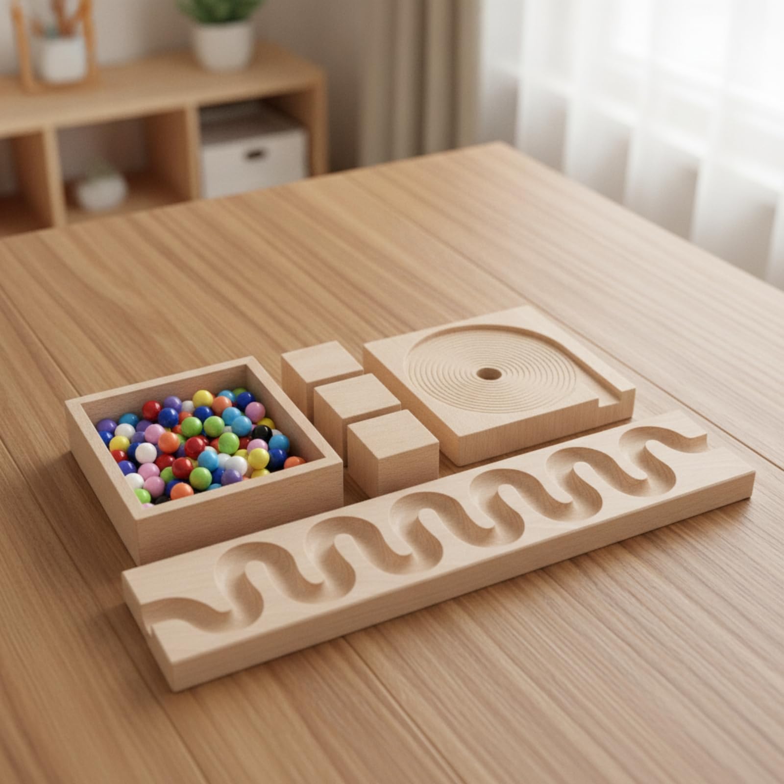 Murmelbahn Holz Kinder Bausteine Kugelbahn Pädagogisches Spielzeug Lernhilfe mit Spiralbrett Und Kugel Führung aus Buchenholz für Vorschule Klassenzimmer Eltern Kind Interaktion