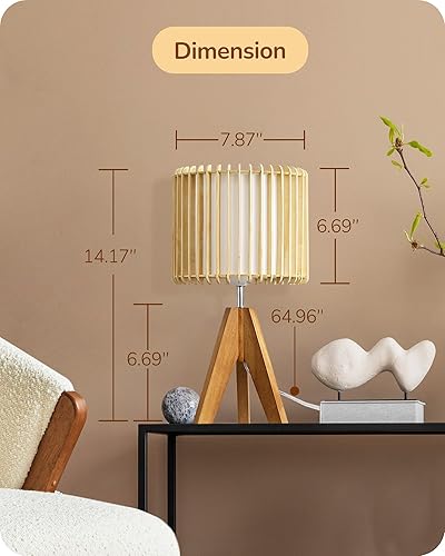 Miniatura 5 de EDISHINE Lámpara de mesa pequeña de 14.17 pulgadas, lámpara de noche con trípode de madera, pantalla hueca de PVC blanco y madera natural, base E26,