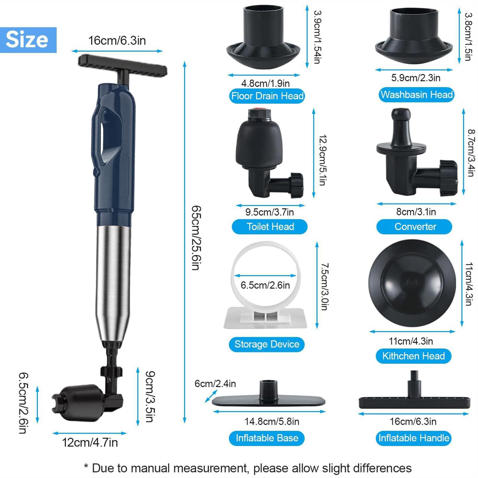 Wenbones Pompa Stura scarichi a Pressione, Stantuffo per WC ad Aria Compressa, Pressione Nuovo Multifunzionale, Sturalavandino ad aria Compressa, per WC, Lavandino, Bagno (2025 Migliorata Blu)