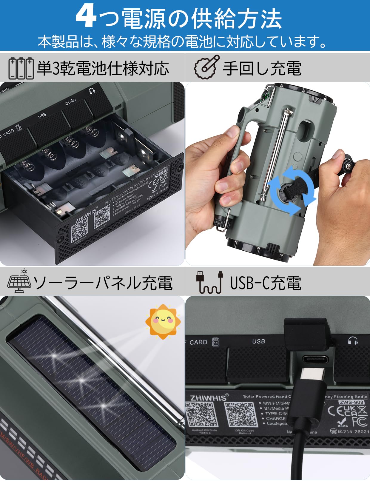Amazon.co.jp: ZHIWHIS 防災ラジオ Bluetoothスピーカー/マイクロSD