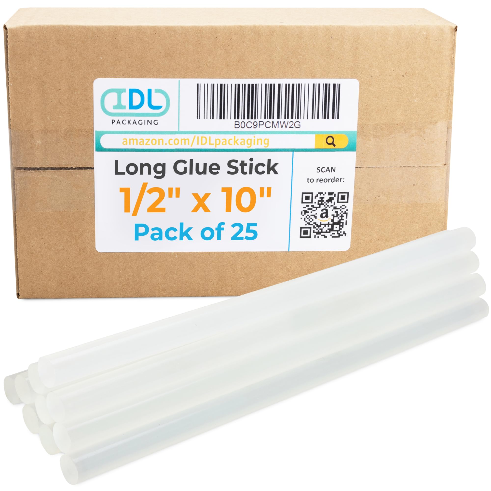 IDL Packaging Bastoncini di colla a caldo per tutte le superfici, 1,1 cm x 25,4 cm, trasparenti (confezione da 25), maggiore forza di incollaggio per legno, metallo, plastica, vetro, piastrelle