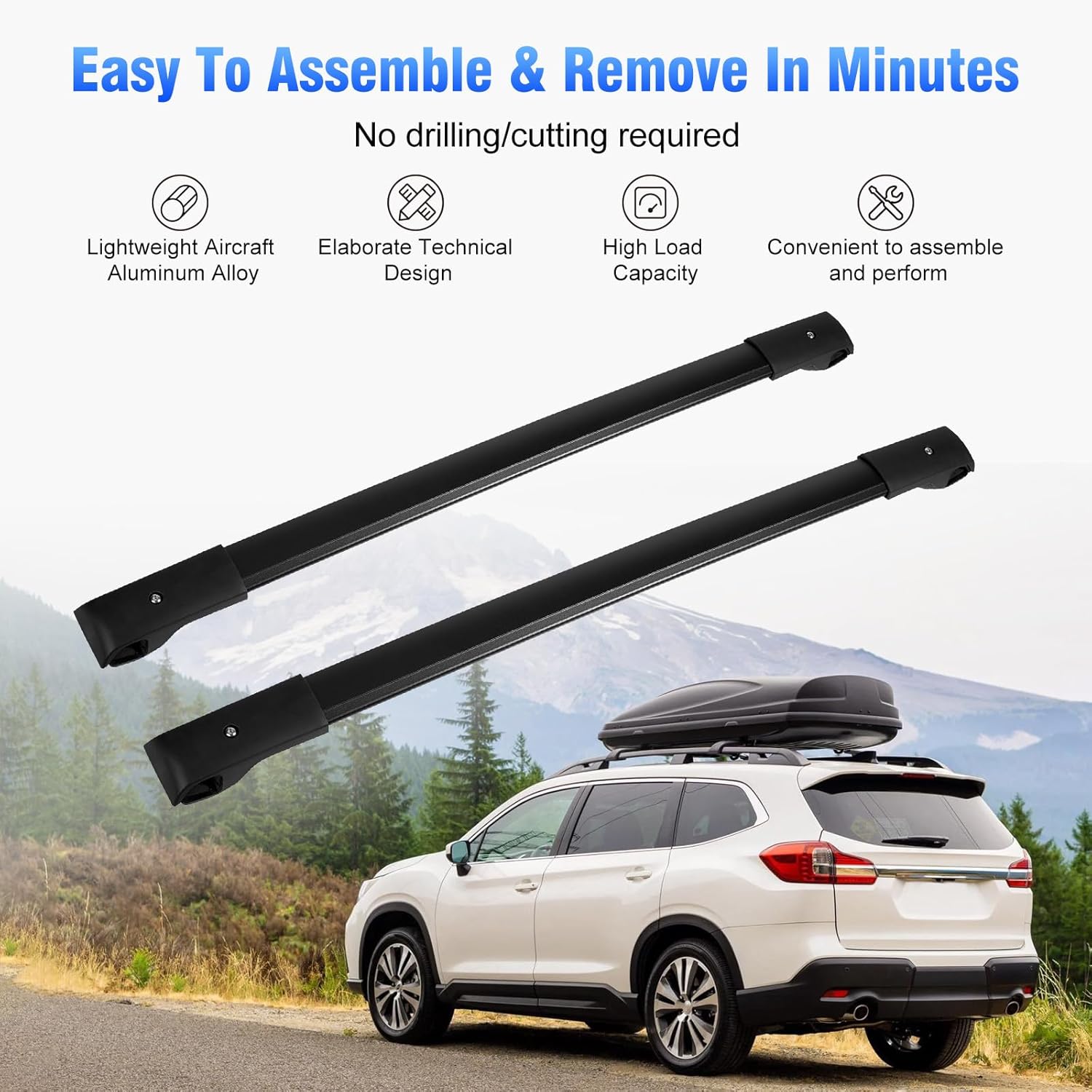 PARTOL Roof Rack Cross Bars fits for 2019-2026 Subaru Ascent with Raised Side Rails Adjustable Aluminum Crossbars Compatible with Roof Bags Kayak Bicycle