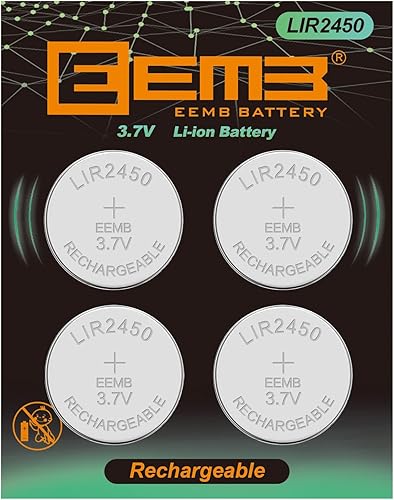 4 pilas recargables EEMB LIR2450 de 3.7 V de iones de litio con botón de moneda, 120 mAh