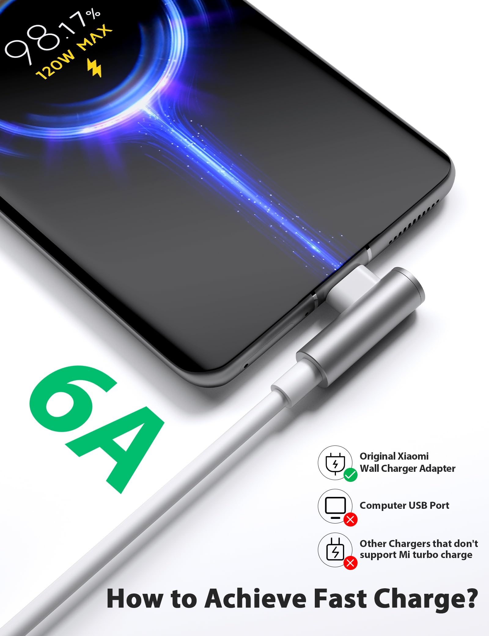 120W USB C Charger Cable For Xiaomi Phone, 2M, Cable Type C - View #10