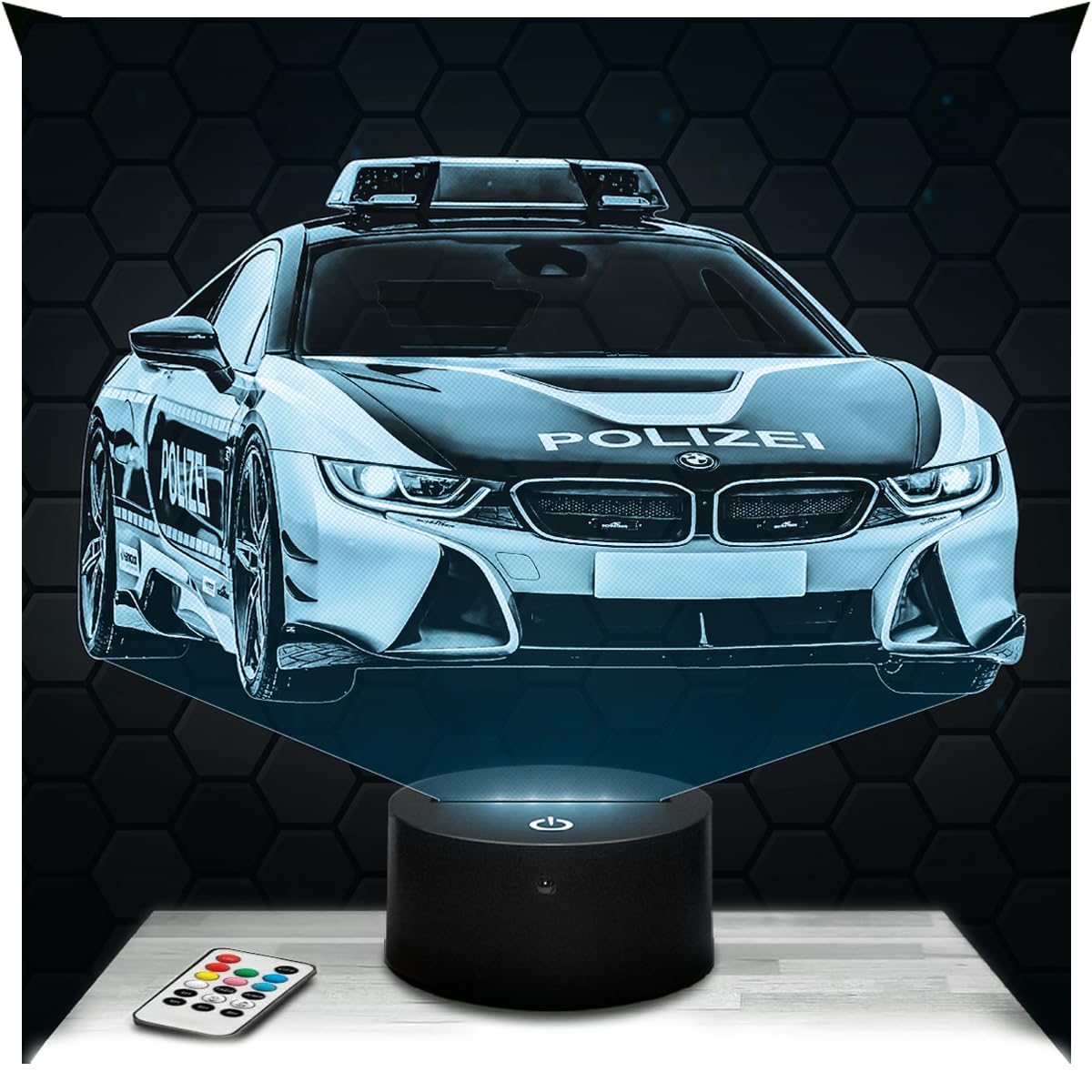 Lampephoto.fr - German Police 3D Lamp, Night Light 3D LED Illusion Lamp, German Police Rescue Vehicle, Gift idea for Boy's Room, Night Light for Children's Bedroom, Gifts Merchandising