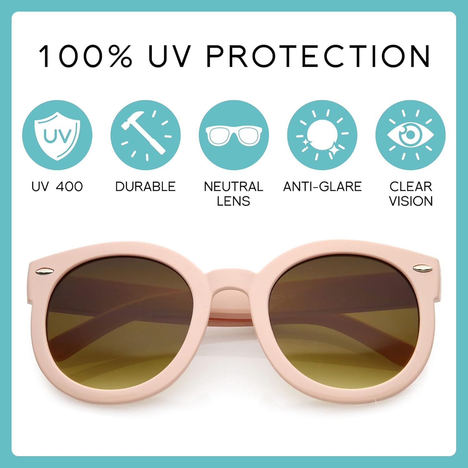 zeroUV - Round Retro Oversized Sunglasses for Women with Colored Mirror and Neutral Lens 53mm C10 | Light Pink / Amber 53 Millimeters image 2 of 7 B009Z6IPFC