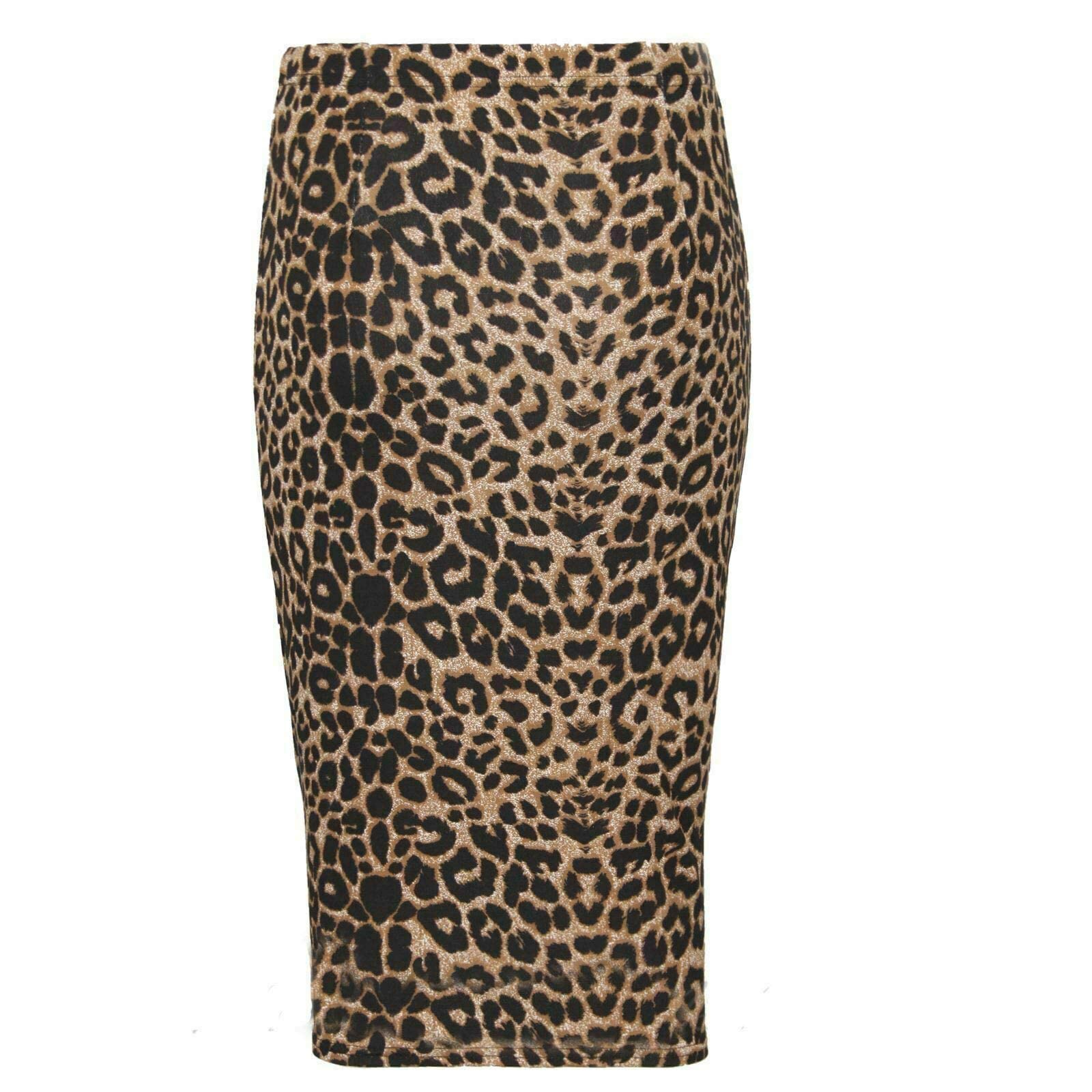 Fairy Boutique Women's Brown Leopard Plain Pencil Skirt With Elasticated Waist Bodycon Midi Skirt Knee Length Skirt( Uk 16-18)