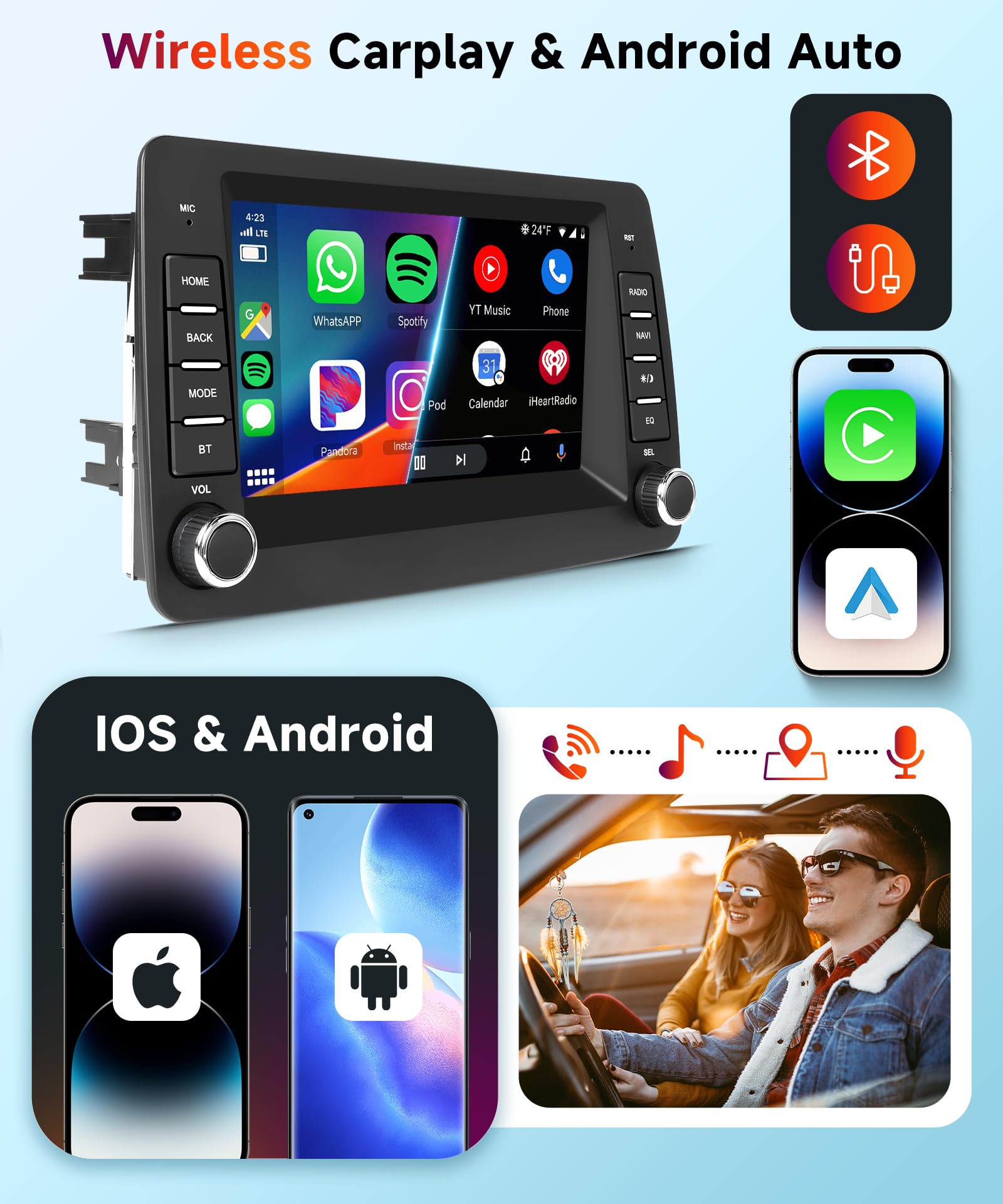 【2+64G】Hodozzy Carplay Autoradio per Fiat Panda 169 2003-2012,7 Pollici Stereo auto Bluetooth con Android Auto/WiFi/GPS/RDS/FM/USB+Telecamera Retromarcia