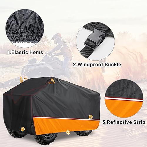 Miniatura 3 de Cubierta impermeable para cuatrimoto negro, naranja, para todas las estaciones, al aire libre, a prueba de polvo, protección UV, adecuada para