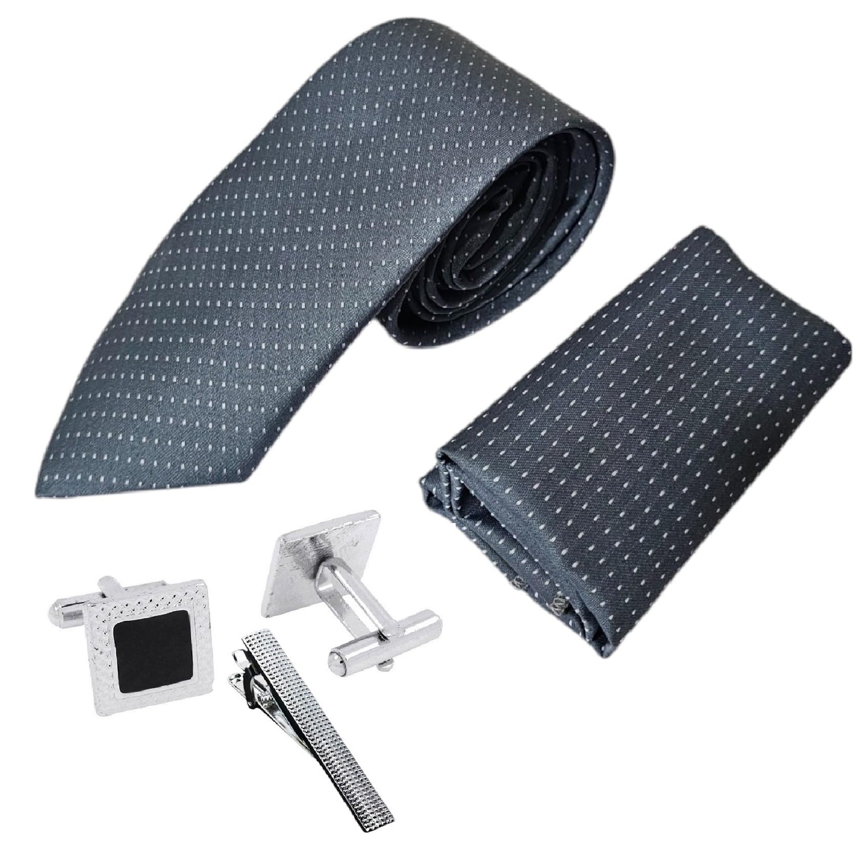 fashmade premium italian silk tie, pocket square with square brass cufflinks & silver honeycomb tie pin combo in leather gift box for men – formal & wedding set tp-11