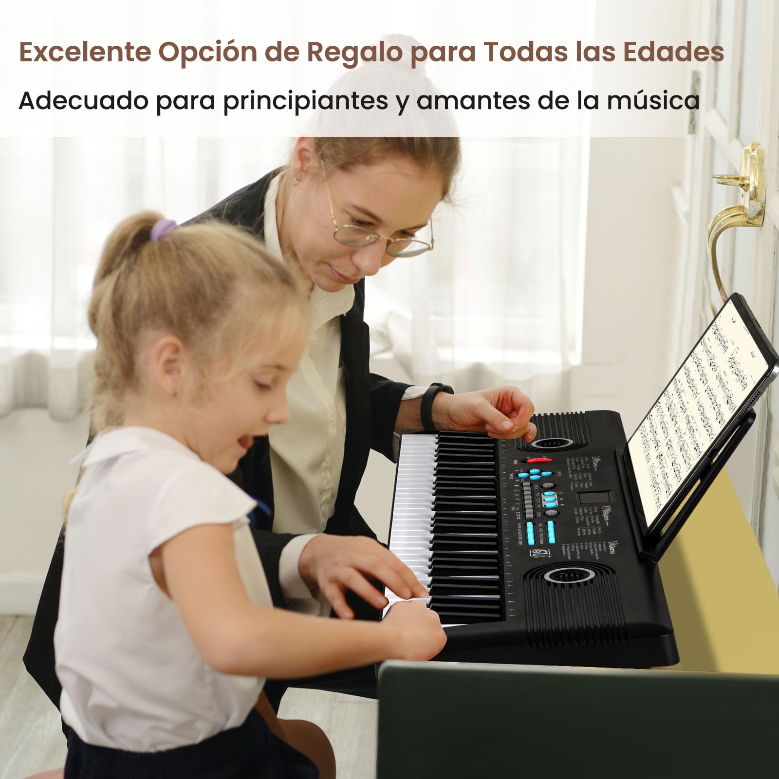 COSTWAY Piano Digital 61 Teclas, Teclado Piano Eléctrico Portátil con Soporte para Música, Micrófono, Pegatinas de Notas y Bolsa de Transporte para Niños y Adultos (Negro)
