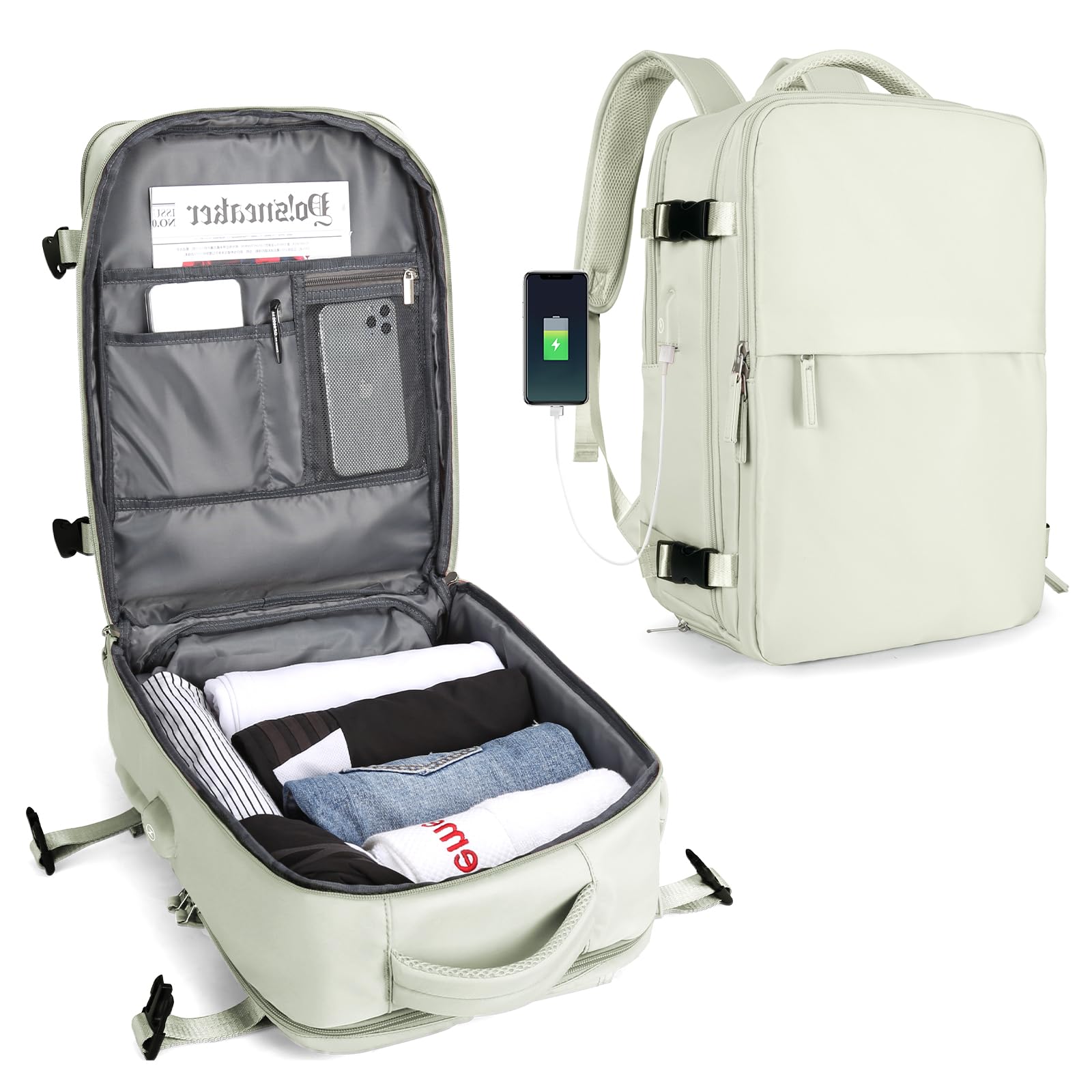 SZLX Zaino Ryanair 40x20x25 Bagaglio a Mano zaino Borse da Cabina per Easyjet 45x36x20 Zaino da Viaggio donna con porta ricarica USB, Borsa da Viaggio aereo Zaino Computer Impermeabile Casual Daypack