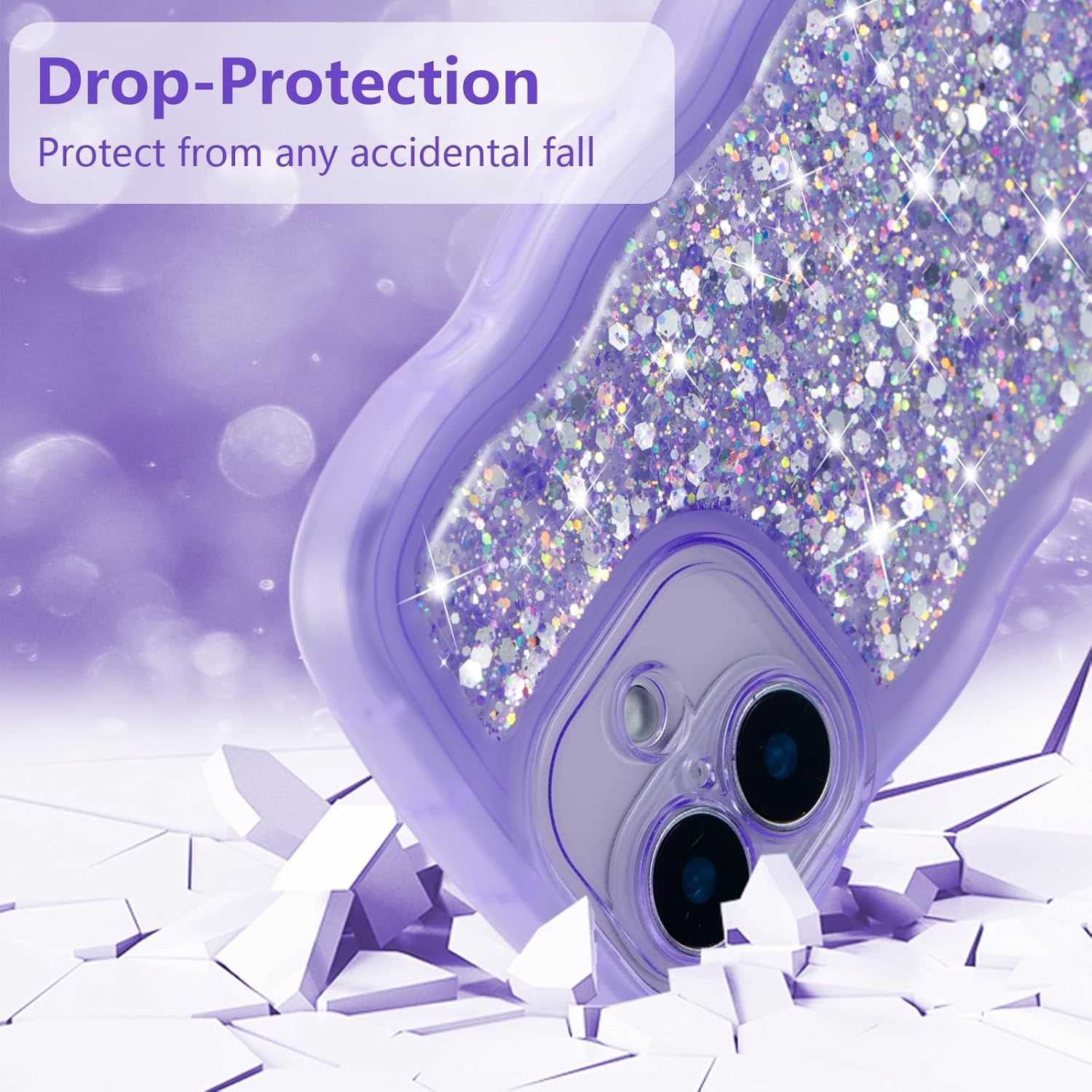 ZTOFERA for iPhone 16 Case 6.1", Cute Curly Wavy Design with Glitter Sequins,Luxury Aesthetic Bling Sparkly Shockproof Protective Phone Case for iPhone 16-Glitter Purple - Image 4