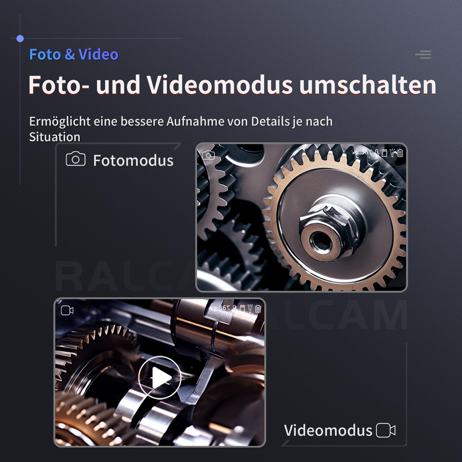 Ralcam Telecamera Endoscopica Rotante 210°, Schermo HD 3,5", Sonda 6,2mm Semi-Rigida Impermeabile per Ispezione di Motore, Veicoli e Tubi (Cavo 2m)