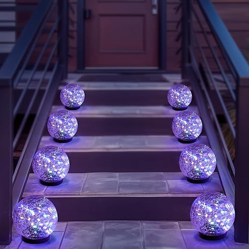 Miniatura 7 de Luces solares de jardín impermeables para exteriores, paquete de 4 luces de bola de vidrio agrietado, decoración de jardín de paisaje de tierra,