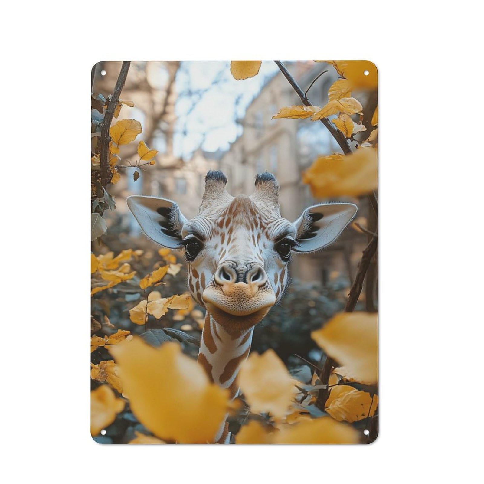 Junmoney Style-21 Giraffe Portrait With Autumn Leaves Vintage Metal Sign 40X30cm, Retro Classic Pub Decor For Cafe, Pub, Workshop Or Home Bar