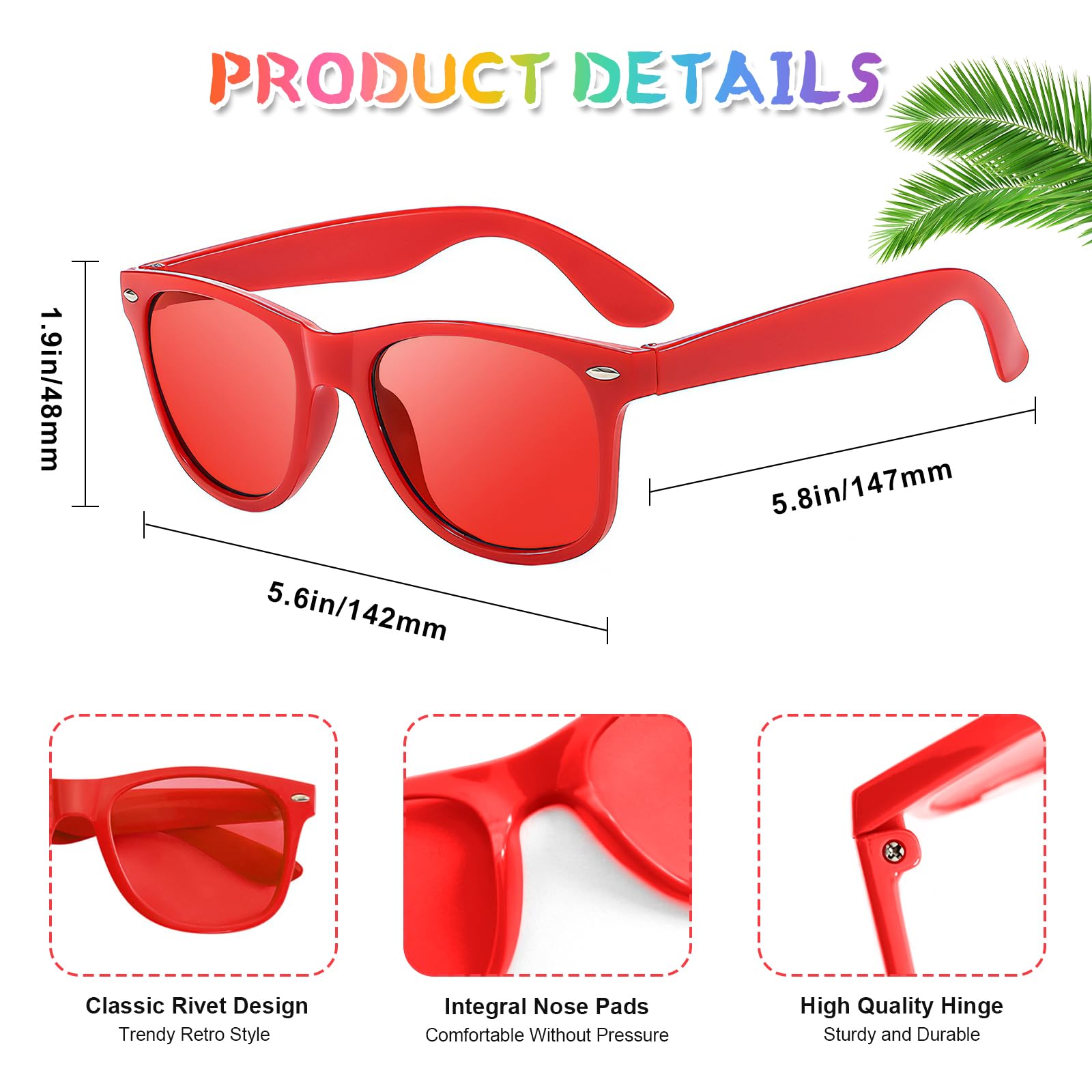 Lot de 12 paires de lunettes de soleil colorées fluo pour adultes Unisexe