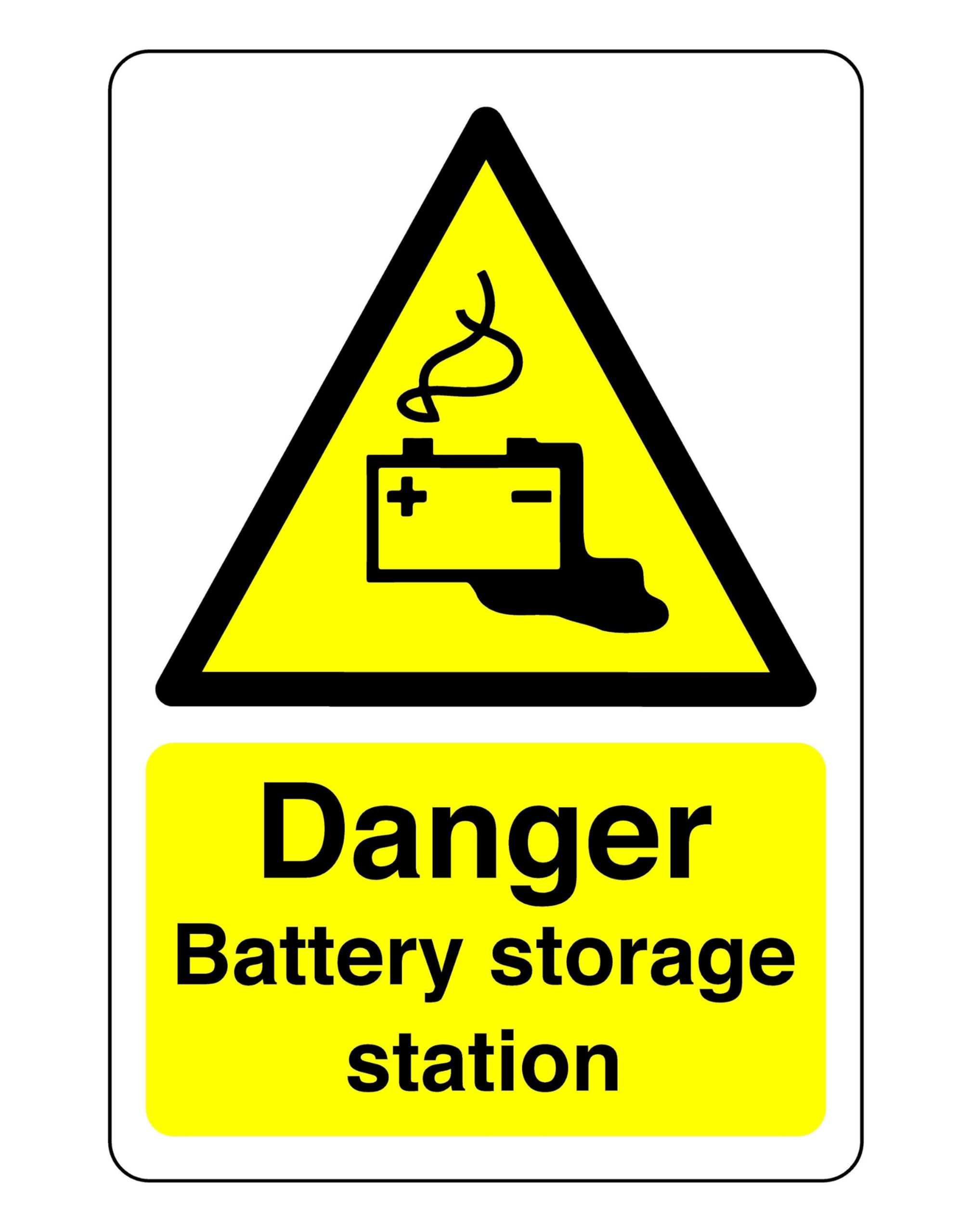 Safety First Display LTD Danger Battery storage area - High tack self-adhesive sticker (600mm x 400mm) Viewing Distance within 20m.