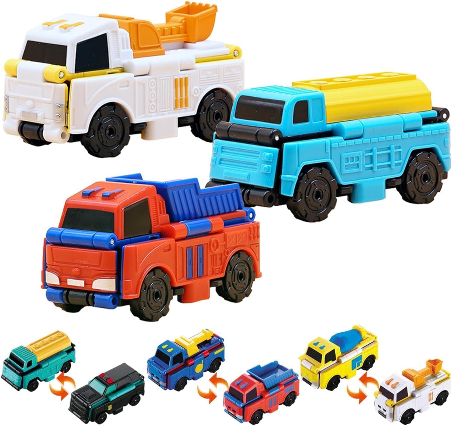 Flip Racers Transformable Cars Dual-Design Toy Cars Pull Back Vehicle Playset，Creative Mini 2-in-1 Car Toy Set, Transformable Cars Kiddie Corner (Heavy Trucks,3PCS)