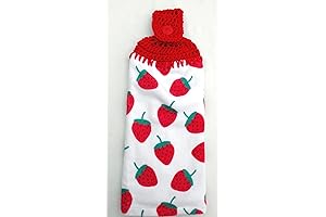 FRESHLY PICKED STRAWBERRIES DOUBLE CROCHET RED KITCHEN TOWEL