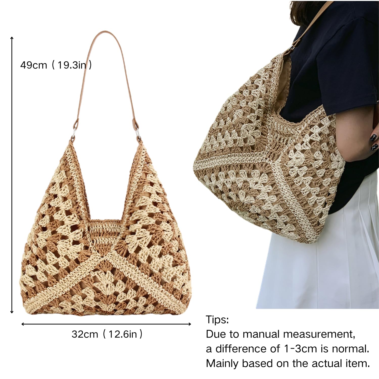 Stylish Straw Beach Bag for Women, Large Hand-Woven Purse with Vintage Top Handle, Wicker Handbag for Vacation, Outdoor, Holiday, Work, Everyday (Style3)