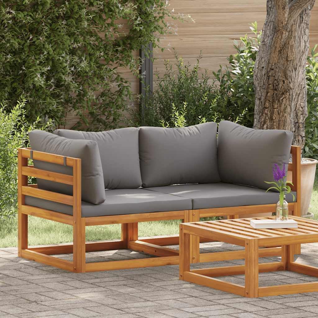 Dark Grey Modular Outdoor Loveseat, 27.6 x 27.6 x 23.6 in Acacia Wood Frame Patio Couch for Balcony Conservatory Garden Seating, Easy Reconfigure Small Patio Sofa Set of 2