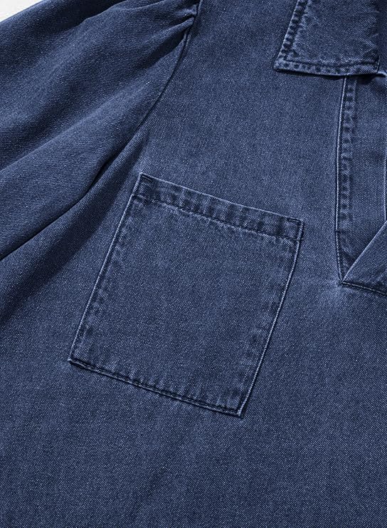 utcoco Denim Dress for Women Casual Loose Fit 3/4 Sleeve Ruffle Jean Badydoll Mini Dress with Pockets - Image 5