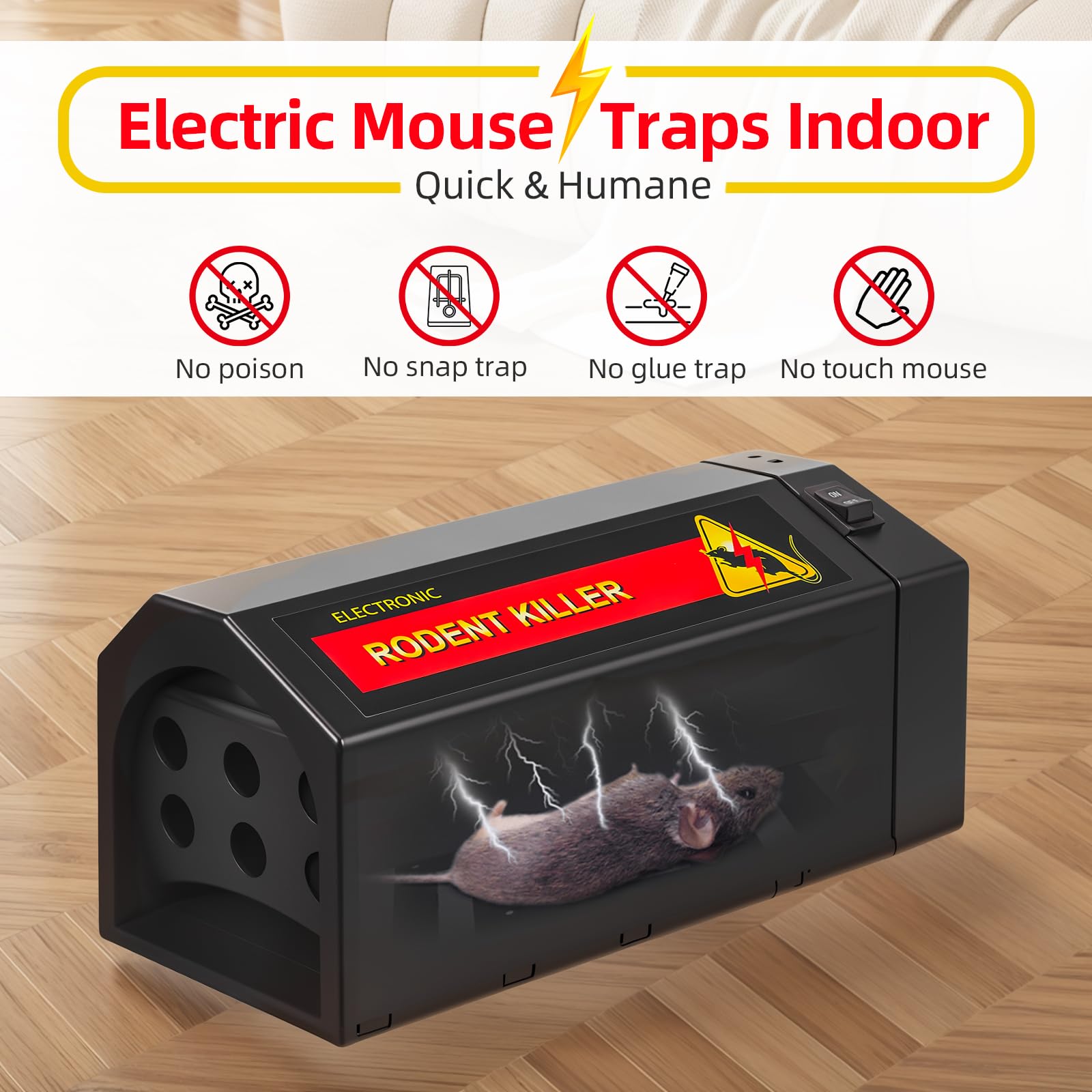Trappola elettrica per topi Zapper potente trappola per topi interni per case con porta anti-fuga, efficace e riutilizzabile, trappola elettrica per roditori e topi, anti-shock, per casa, cucina