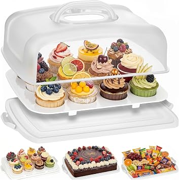 VGOODALL Cake Carrier, 12 Capacity Large Cupcake Holder, 3-in-1 Rectangular Cake Containers for Pies Muffin Candies Fruits Snacks, Dessert Storage Box for Parties, Picnics, Baking14.810.93.1