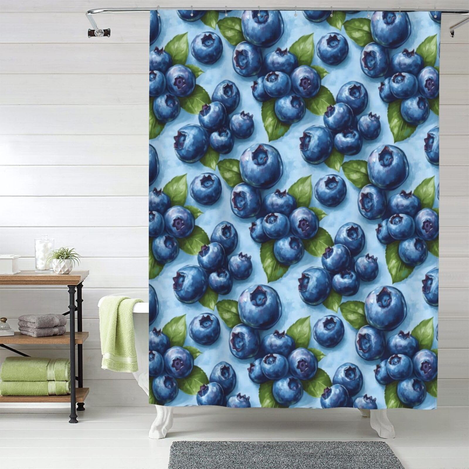 Rideau de douche en tissu bleu pour une salle de bain moderne et relaxante à l'ambiance spa