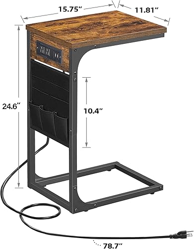 Miniatura 3 de TUTOTAK Mesa auxiliar en forma de C con estación de carga, mesa auxiliar para sofá, sofá con bolsa de almacenamiento, juego de 2, bandeja de TV con