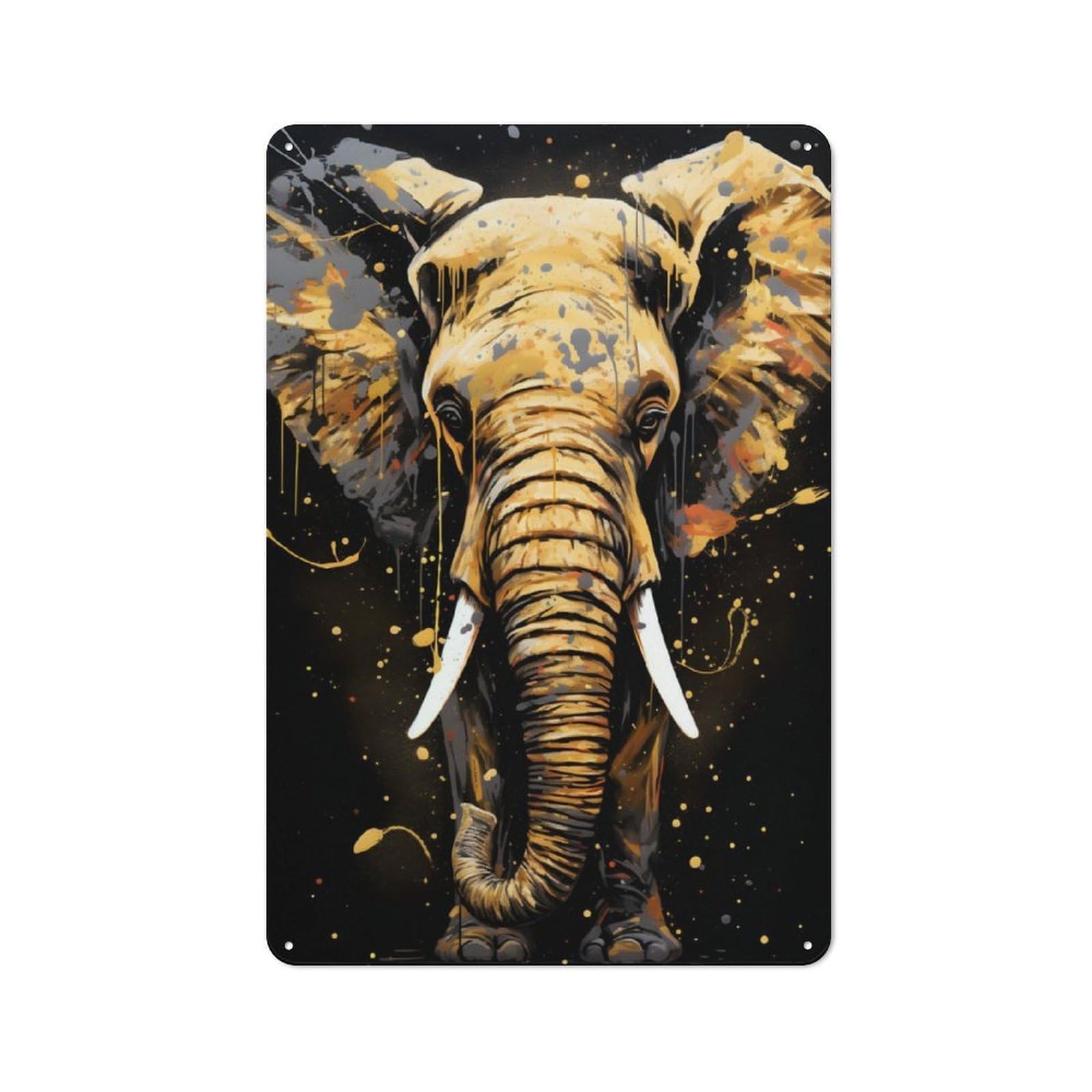 Retro Tin Sign 30x20cm Featuring Elephant Golden Splatter for Bar Or Restaurant, Suited to Wall Displays in Bars And Restaurants