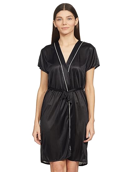 Klamotten Black Satin Short Robe X211_Blk
