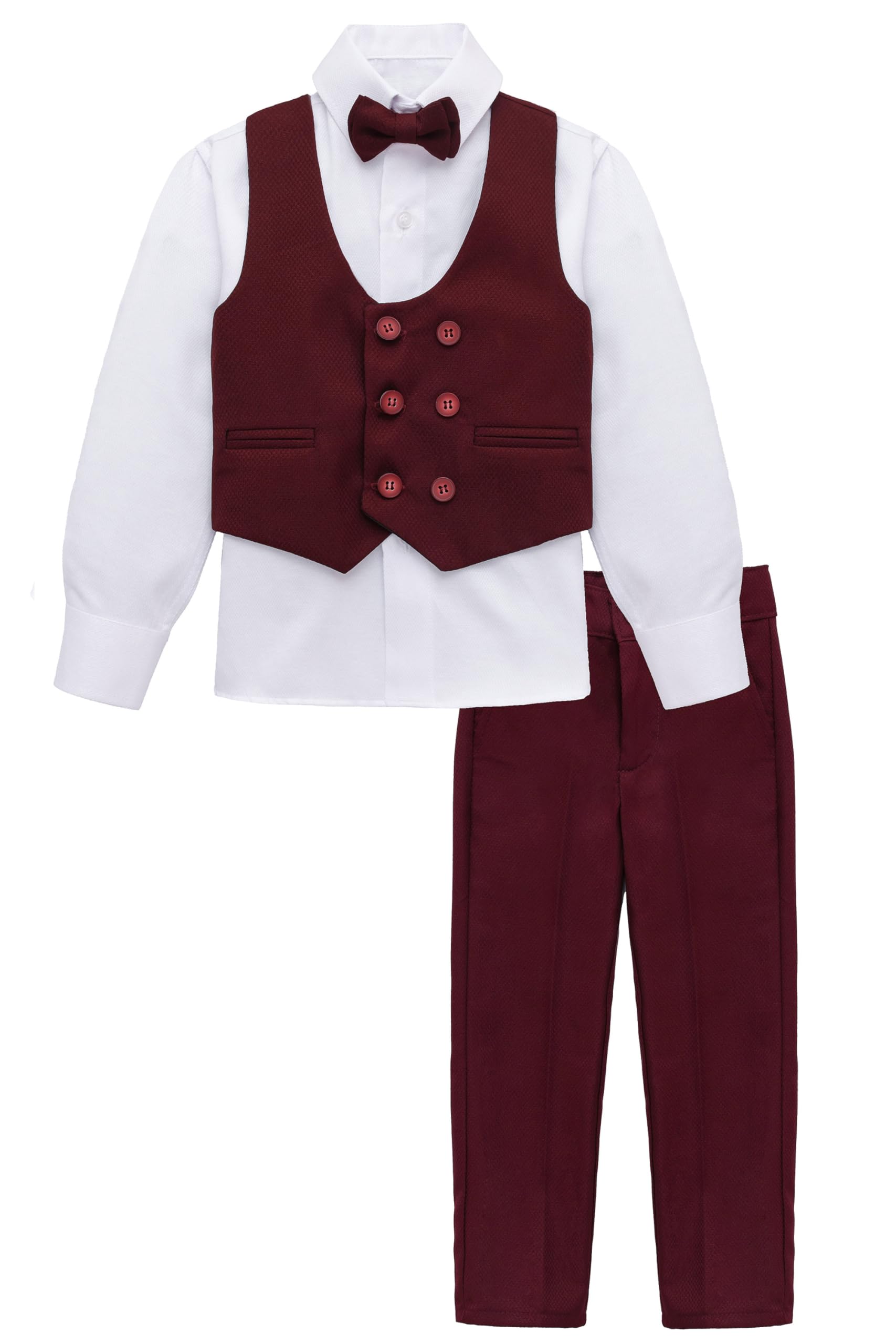 Lilax Toddler &amp; Little Boys Suit Set, Formal Suit Vest, White Dress Shirt, Dress Pants and Bowtie 4 Piece Suit Set