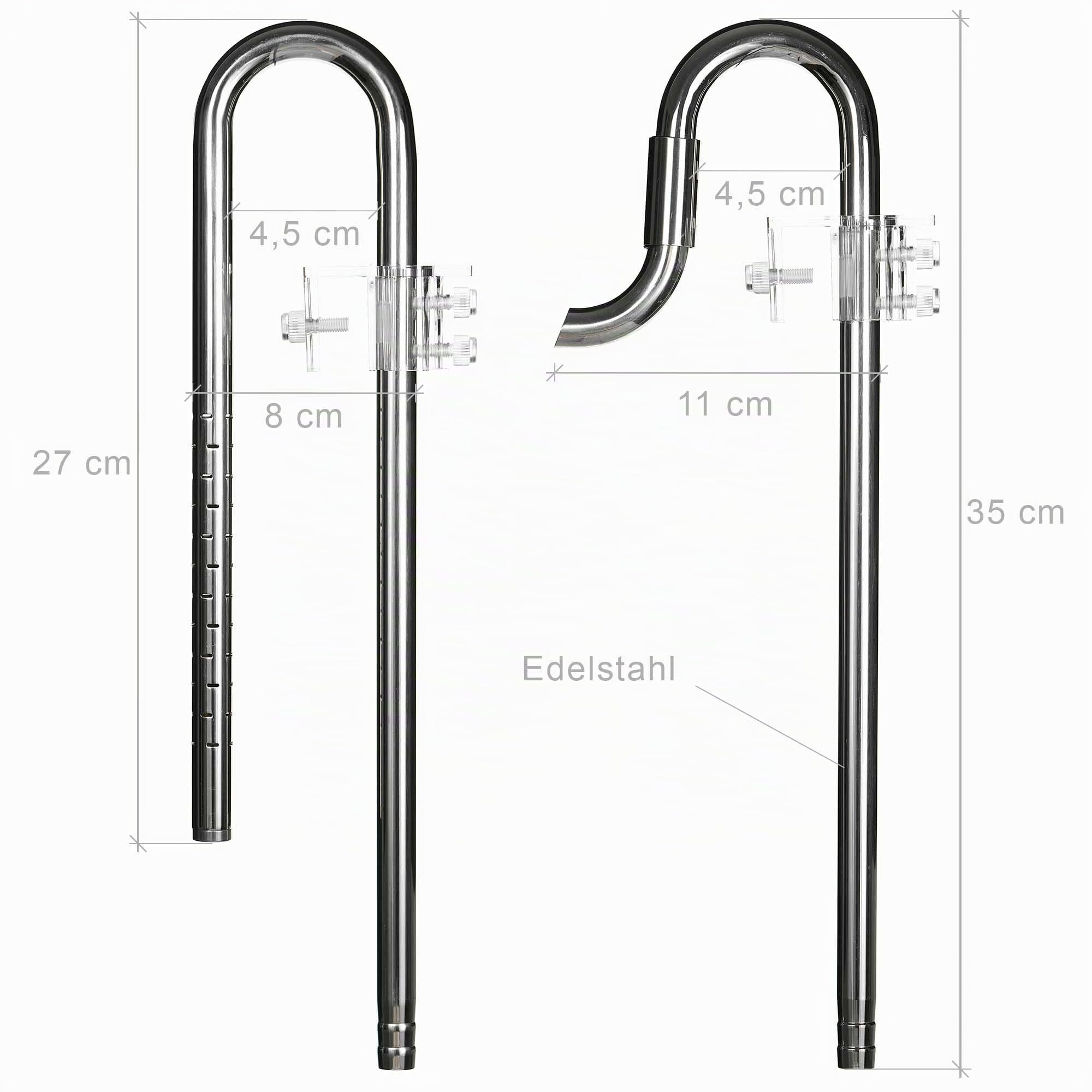 Edelstahl Inflow-Outflow Set - Aquarien Filtereinlauf Filterauslauf Set (13mm für 12/16mm Schlauch)
