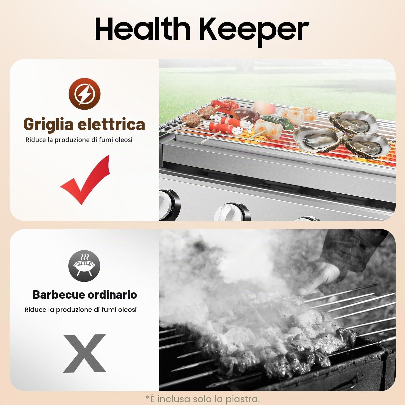 Barbecue a gas, regolabile in altezza, con 4 bruciatori indipendenti, riscaldamento rapido, in acciaio inox, senza fumo, per balcone, terrazza, superficie barbecue da 9 kg