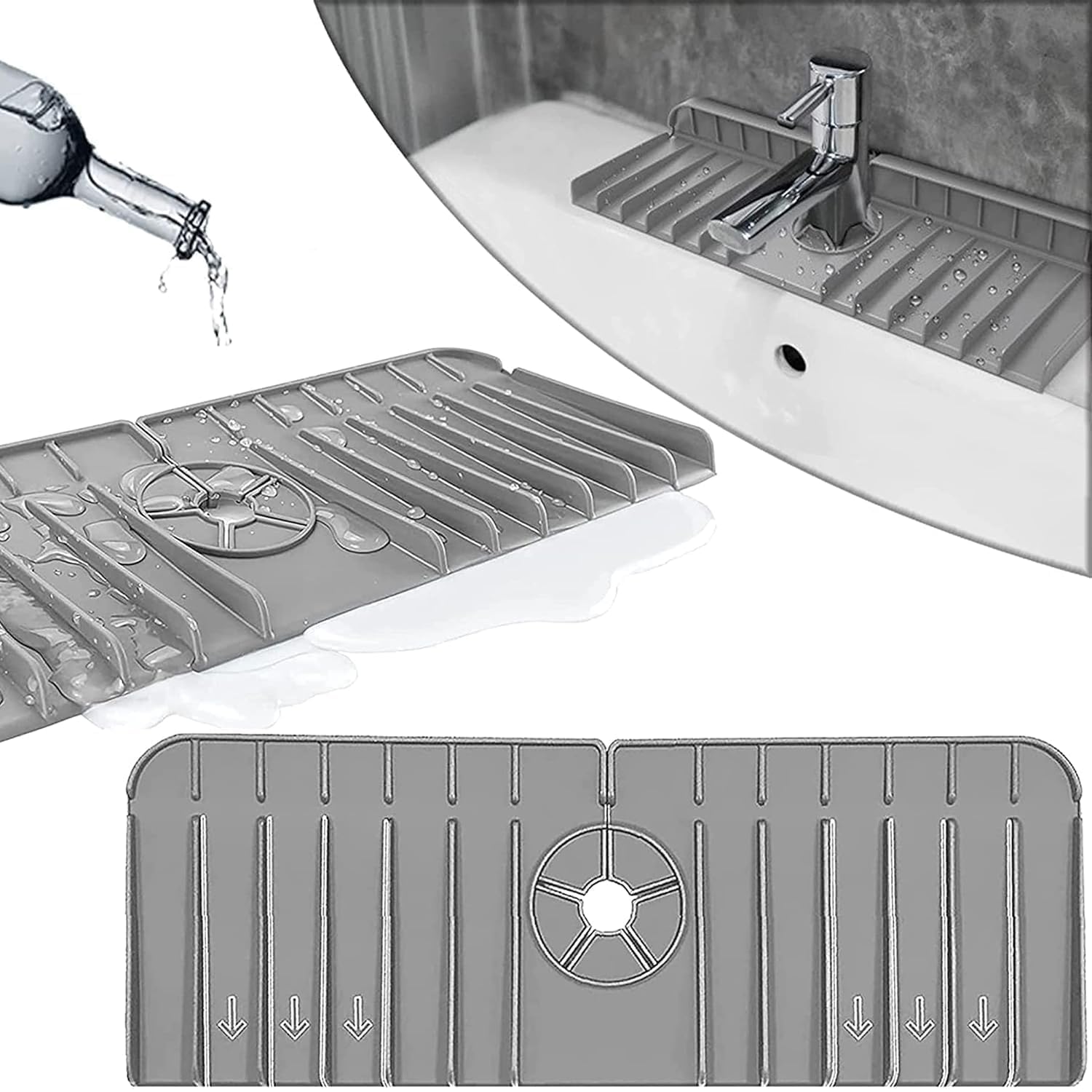 SWIREUK Silicone Sink Mat, Kitchen Faucet Sink Drainer Mat, Countertop Splash Protector & Storage, Dish Drying Mat, Non-Slip Soap Holder No Mess Silicone Splash Pad for Bathroom Sink 3