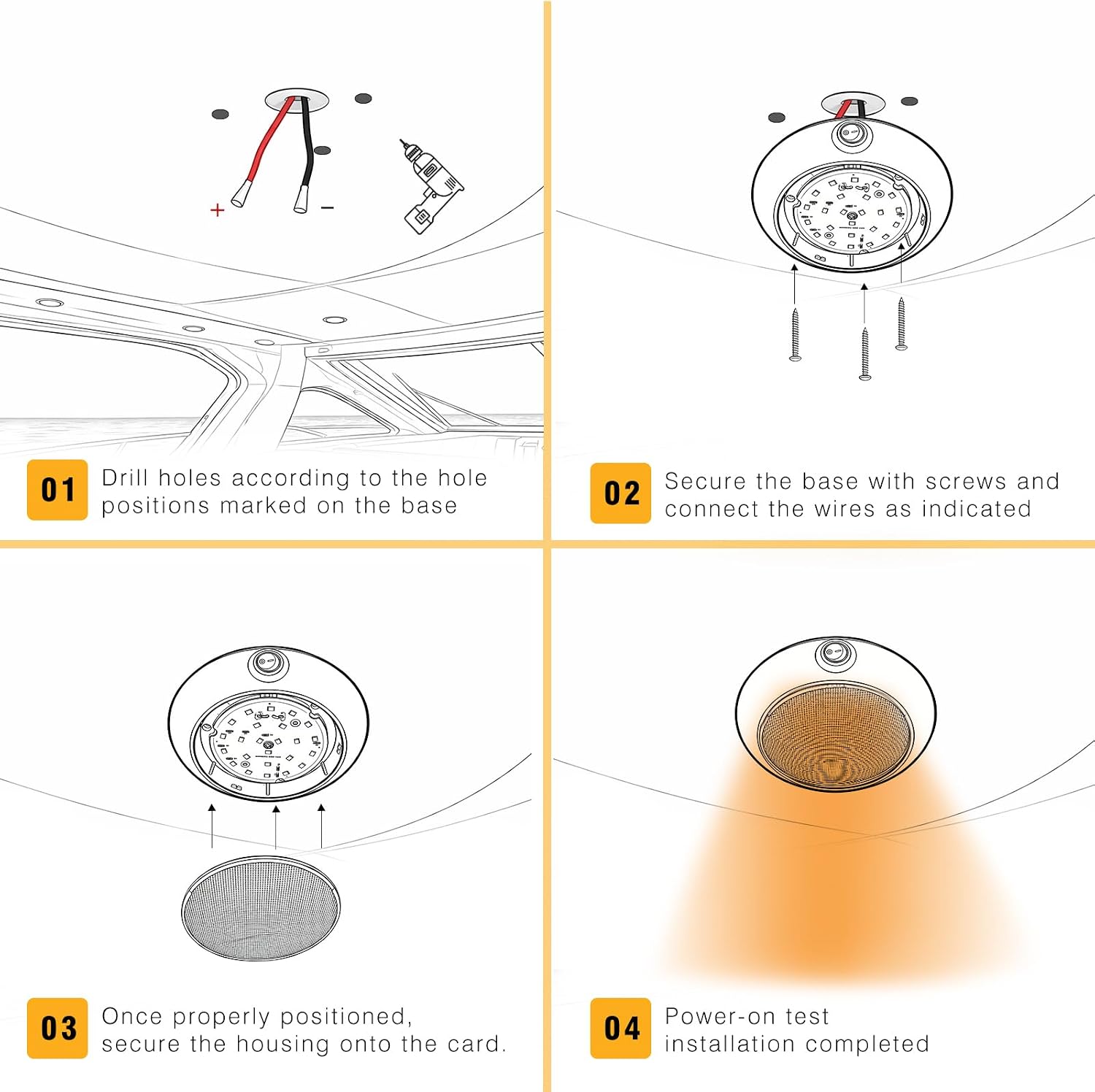 LED Dome Light, 12V DC Surface Mount Ceiling Light with Switch, Super Bright 334LM Warm White (2900-3200K), IP66 Waterproof, 120° Beam Angle for Cabin, RV, Marine Interior Lighting (5.5 inches)
