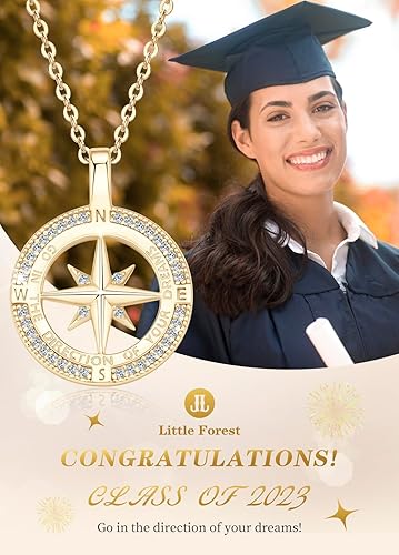 Miniatura 3 de Collar con brújula para mujer, joyería de plata de ley 925 con dije de brújula de circonia cúbica, unisex, para graduación de bachillerato,