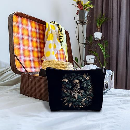 Miniatura 3 de Zomhix Bolsa de maquillaje gótica, bolsa de maquillaje de esqueleto botánico vintage, regalos góticos para mujeres, bolsas de cosméticos de arte