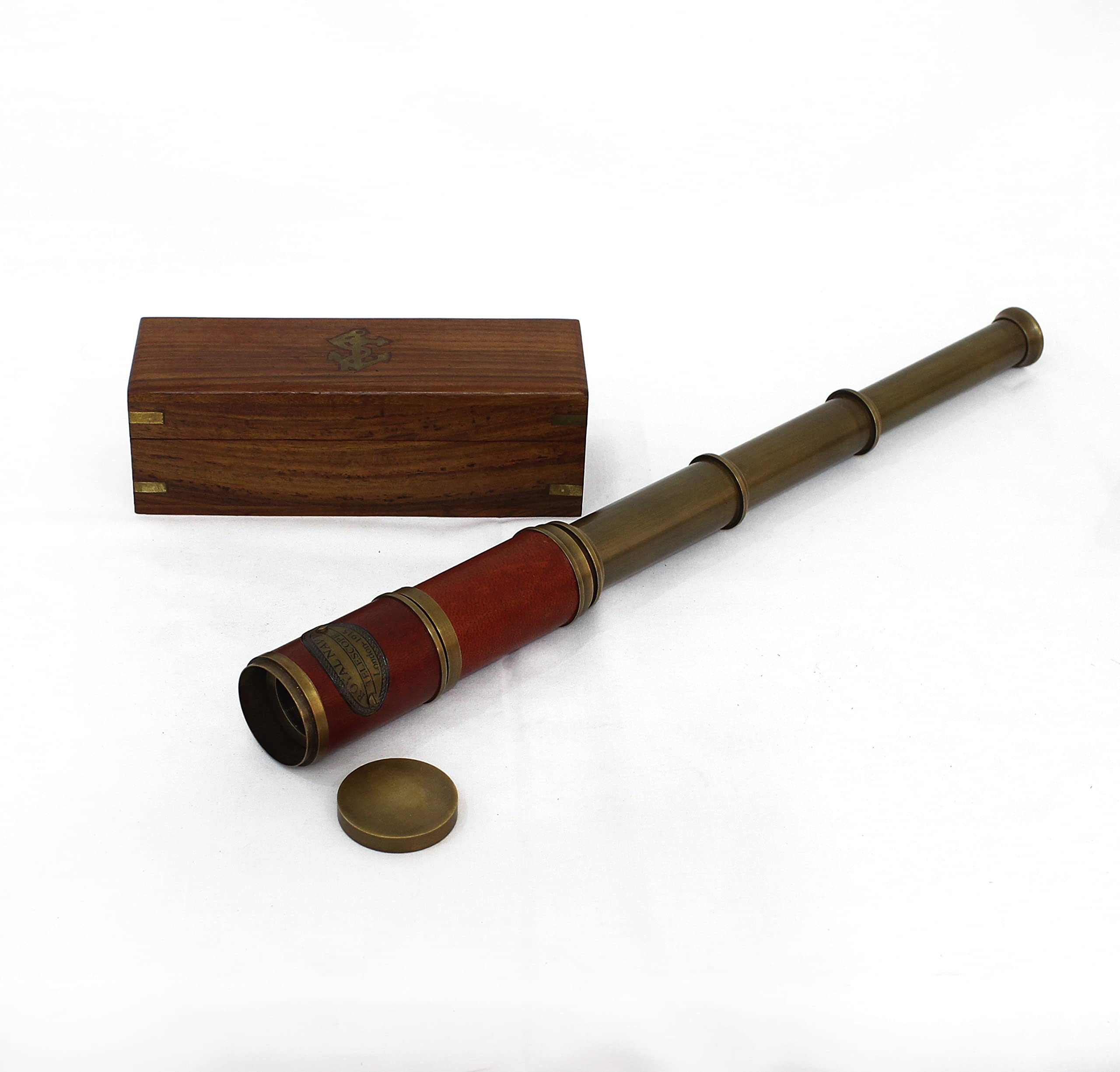 Brass Telescope Leather Cover Premium Quality with Wooden Box Nautical Marine Ship Spyglass Telescope Vintage Premium Handmade Classical