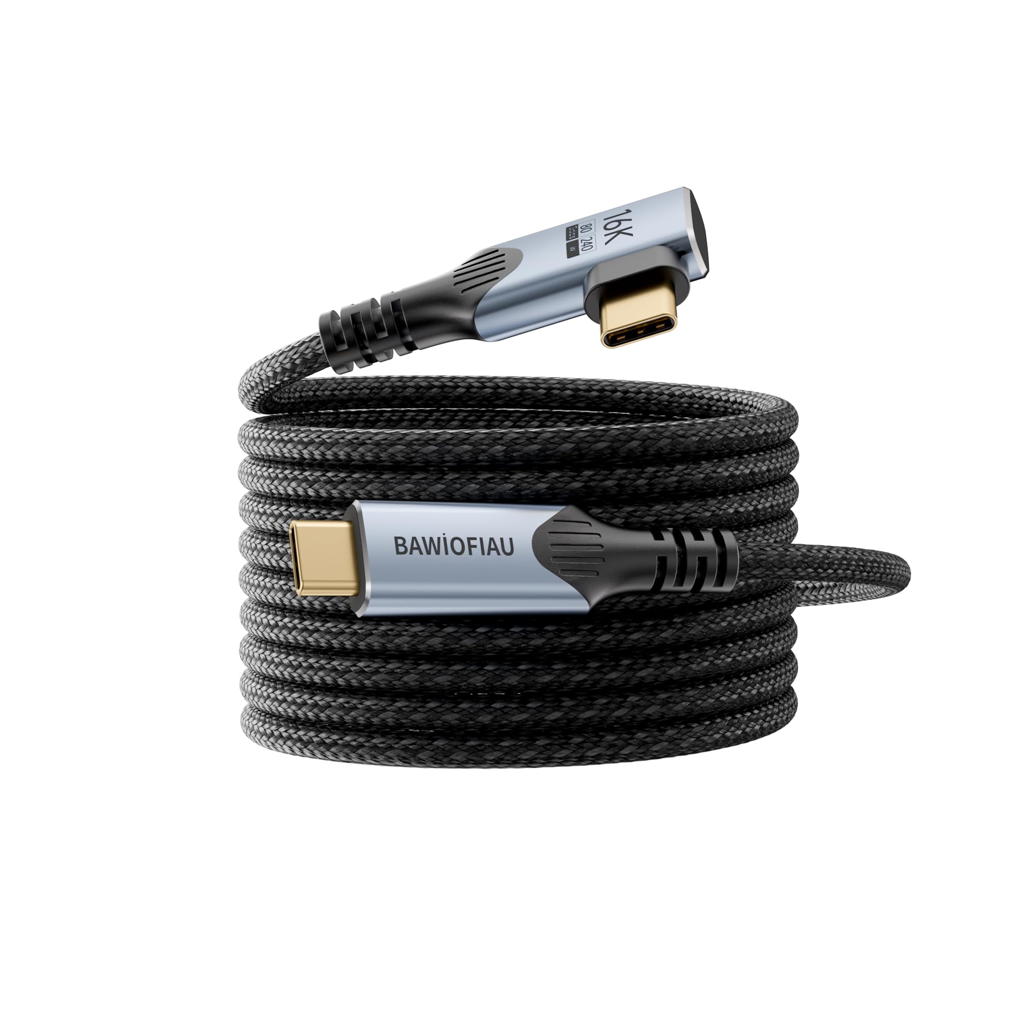 cable datos usb c largo 3 M Compatible con thunderbolt 5/4 90 grados ,Tasa de Transferencia 80Gbps,HD 16K@60Hz/8K@120hz 240W cable usb c carga rapida,para Monitor, portátiles Type-C, hub,Docking.