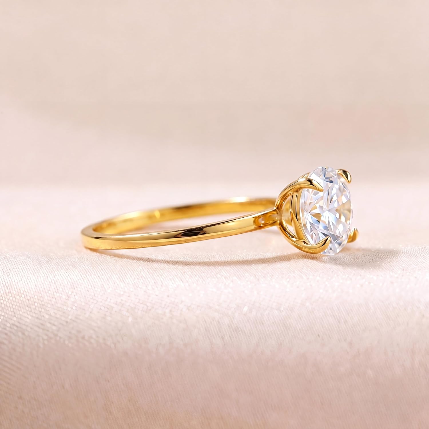 Round Wedding Band for Her 14K Gold Plated 925 Sterling Silver Round Cut Solitare Cubic Zirconia Engagement Rings for Women Anniversary Promise Eternal Fashion Jewelry Size 5-9