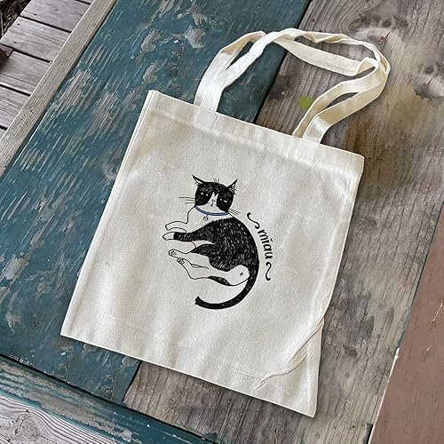 Vista 144 de WIRESTER Bolsa de lona reutilizable para mujeres y niñas, bolsa de compras de comestibles, bolsa de hombro, bolsa de viaje, animal de perro y gato